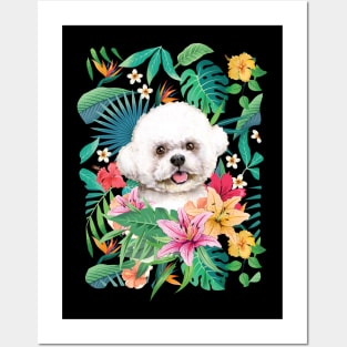 Tropical Bichon Frise Dog Posters and Art